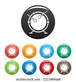 Drums icons set 9 color vector isolated on white for any design