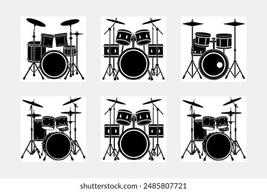 Drums Instrument Icon on Black Button with White Rollover