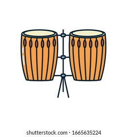 drums instrument line and fill style icon design, Music sound melody song musical art and composition theme Vector illustration