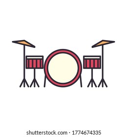 drums instrument line and fill style icon design, Music sound melody song musical art and composition theme Vector illustration