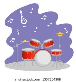 drums instrument with music signs notes