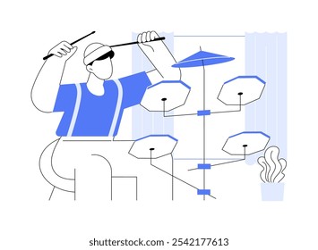 Drums isolated cartoon vector illustrations. Professional musician playing drums at home, creative hobby, leisure time, art activity, practice pads, get percussion lesson vector cartoon.