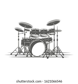 Drums isolated on a white background. Design element for music logos, labels, emblems. Vector illustration