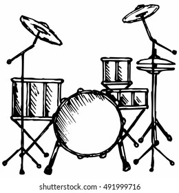 Drums. Isolated on white background. Vector, doodle style