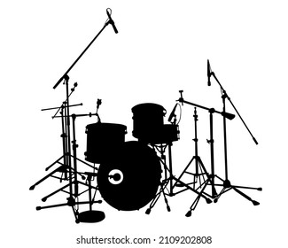 Drums kit of rock group in concert on stage