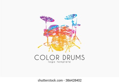 Drums logo. Color music logo. Music logo. Logo in grunge style. Creative logo