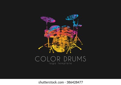 Drums logo. Color music logo. Music logo. Logo in grunge style. Creative logo