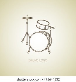 Drums logo. Thin line vector icon with music instrument.