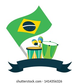 drums maracas and flag musical brazil carnival festival vector illustration