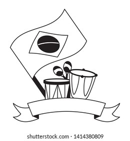 drums maracas and flag musical brazil carnival festival vector illustration