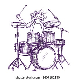 Drums players in action, doodle