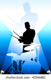 Drums players under the bright lights Original Vector Illustration