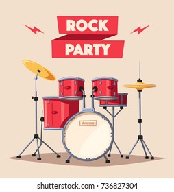 Drums. Rock music. Cartoon vector illustration.