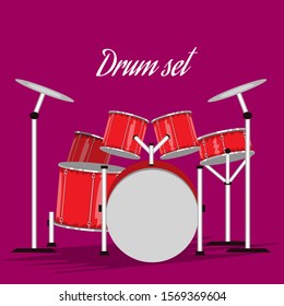Drums set with hand drawn style for your music design. Cartoon style vector illustration.