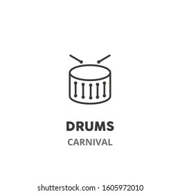 Drums thin line icon. Carnival symbol, vector illustration, isolated on white background.