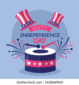 drums and top hats american happy independence day vector illustration