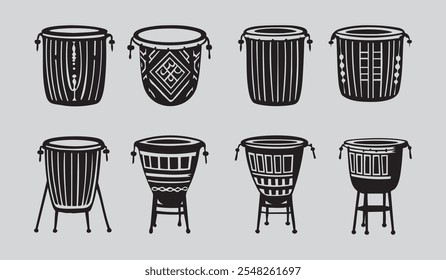 Drums vector silhouette bundle featuring editable percussion clipart for music-themed projects and designs