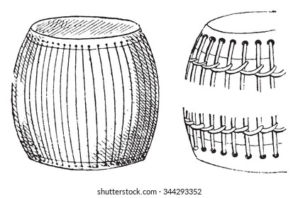 Drums, vintage engraved illustration. Private life of Ancient Antique family 1881.
