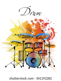 Drums. Watercolor vector musical instruments