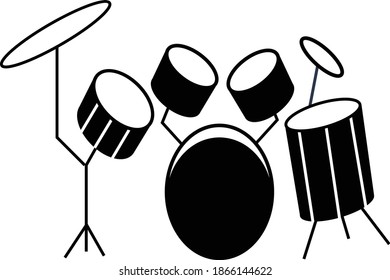 Drumset icon clip art vector black outline on transparent background