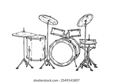 Drumset on white background. 100% hand drawn vector image.