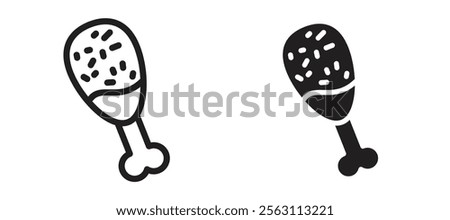 Drumstick bite icons in black line and filled versions