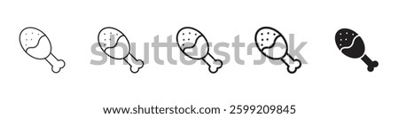 Drumstick bite icons in black outline, solid and colored style