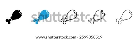 Drumstick bite icons vector illustrations in black and blue colors for web and ui designs