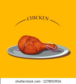 Drumstick Chicken with Onion and Lemon Illustration Art