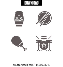 drumstick icon. 4 drumstick vector set. drum set, drum and chicken leg icons for web and design about drumstick theme