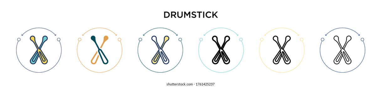 Drumstick icon in filled, thin line, outline and stroke style. Vector illustration of two colored and black drumstick vector icons designs can be used for mobile, ui, web