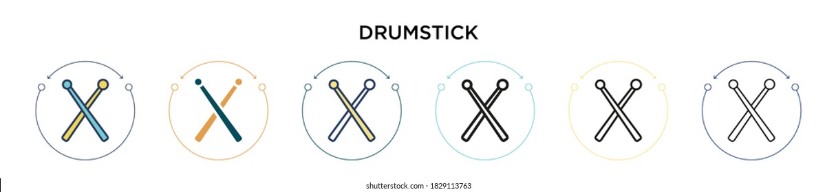 Drumstick icon in filled, thin line, outline and stroke style. Vector illustration of two colored and black drumstick vector icons designs can be used for mobile, ui, web