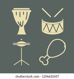 drumstick icon set with cymbals, chicken leg and drum vector illustration