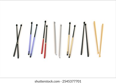 Drumsticks or drum sticks vector. Rock or jazz equipment. Isolated on white background. icon for music apps and websites