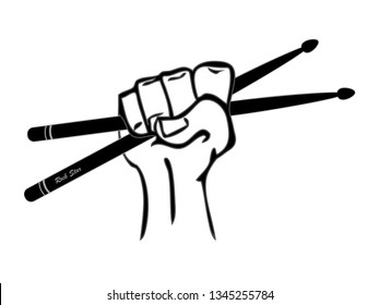 Drumsticks in hand vector for rock star or rock band concept