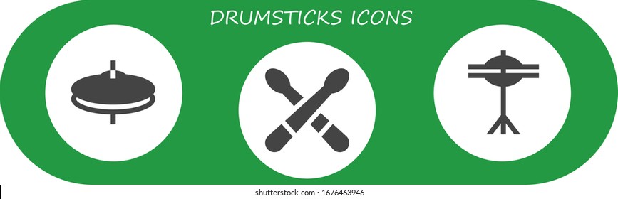 drumsticks icon set. 3 filled drumsticks icons. Included Cymbals, Drumsticks icons