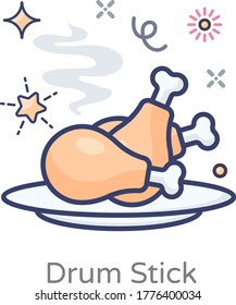 Baquetas de tambor servidas en una bandeja, diseño de icono plano 