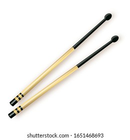 Drumsticks vector for rock band concept in black and white. Rock or jazz equipment. Isolated on white background. icon for music apps and websites. Vector illustration EPS10