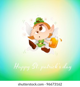 Drunk Baby Leprechaun Greeting-St. Patrick's Day Cartoon Vector Illustration