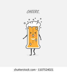 Drunk beer glasses character.Celebration and happy weekend concept.Party celebration in the Pub.Drunk person drinking beer on white background.Vector illustration