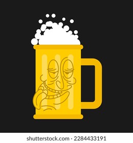 Drunk beer mug cartoon isolated. Alcoholic illustration