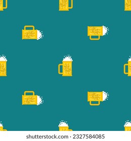 Drunk beer mug cartoon pattern seamless. Alcoholic background