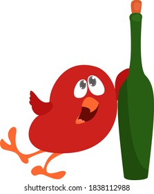 Pájaro ebrio, ilustración, vector sobre fondo blanco