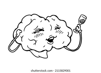 Drunk brain character vector illustration on white background