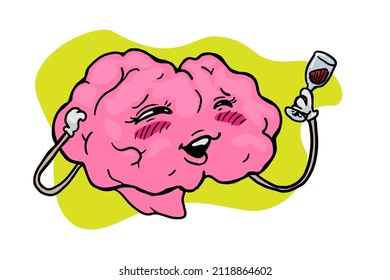 Drunk brain character vector illustration on white background