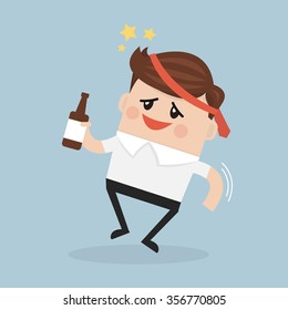 Drunk Businessman with alcohol bottle.