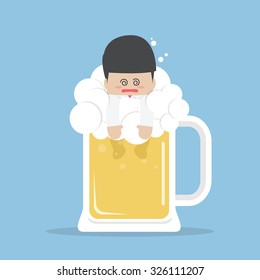 Drunk businessman in beer mug, VECTOR, EPS10