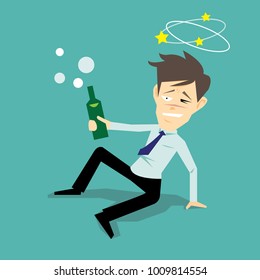 Drunk businessman sitting on the floor-vector cartoon