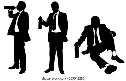 drunk businessmen silhouettes isolated