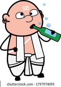 Drunk Cartoon South Indian Pandit Character Design Illustration